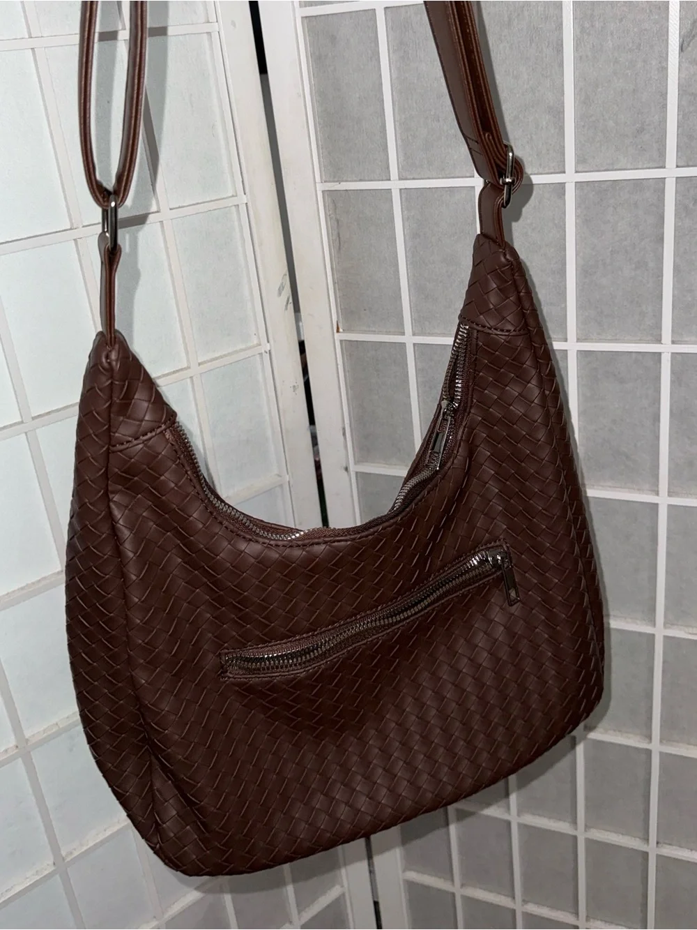 Brand new brown woven pattern bag